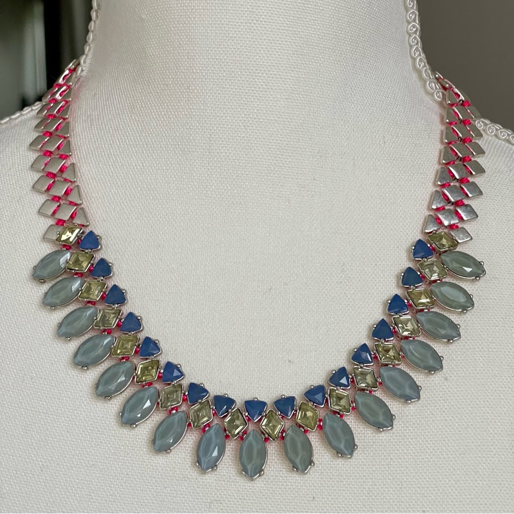 STELLA AND DOT | "MARINA" Blue Green Stones Pink Knotted Details Choker Necklace